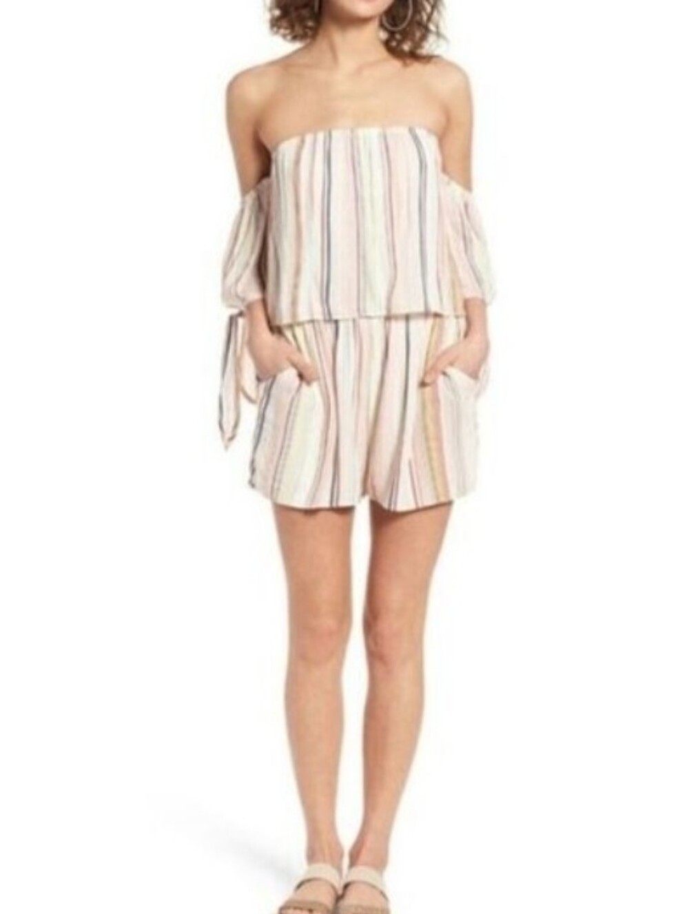 Nordstrom BP Off The Shoulder Multi Color Striped Romper Size XS